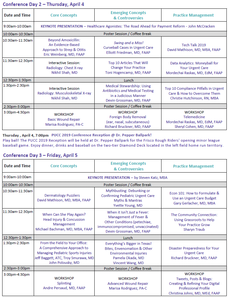 course schedule pediatric urgent